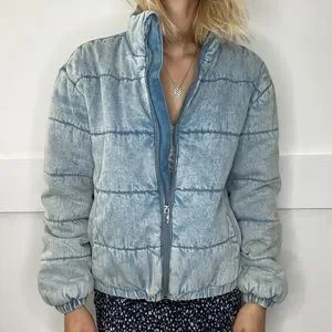 BRAND NEW DENIM JEAN PUFFER JACKET COAT SZ SMALL